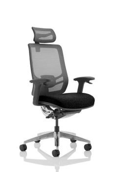 Ergo Click Chair Black Fabric Seat Black Mesh Back With Headrest KC0296 KC0296