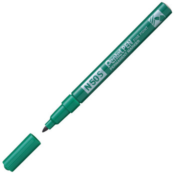 Pentel N50s Permanent Marker Fine Bullet Tip 0.5-1Mm Line Green Pack 12 N50S-D
