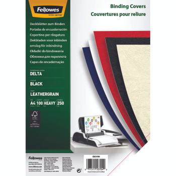 Fellowes Binding Cover Delta Leathergrain A4 250Gsm Black Pack 100 5370405