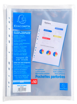 Exacompta Multi Punched Pocket Polypropylene A4 60 Micron Top Opening Clear Pack 5250E