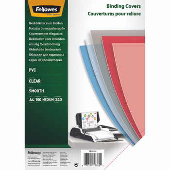 Fellowes Binding Cover Pvc A4 240 Micron Clear Pack 100 53762 53762