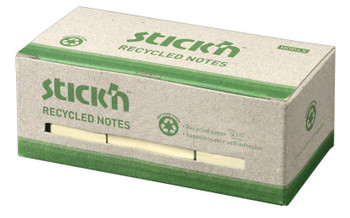 Stickn Recycled Sticky Notes 38X51mm 100 Sheets Per Pad Yellow Pack 12 - 21407Y 21407Y