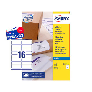 Avery Inkjet Address Label 99X34mm 16 Per A4 Sheet White Pack 1600 Labels J8162- J8162-100