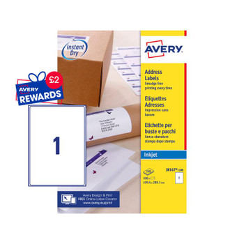 Avery Inkjet Address Label 200X289mm 1 Per A4 Sheet White Pack 100 Labels J8167- J8167-100
