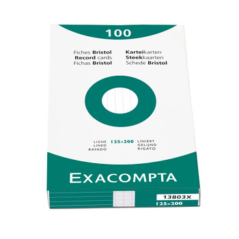 Exacompta Record Cards Ruled 200X125mm White Pack 100 13803X 13803X