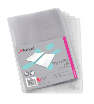 Rexel Nyrex Twin Wallet Pvc 100 Micron Clear Pack 25 12195 12195