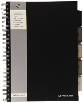 Pka Pad A4 Wirebound Polypropylene Cover Project Book Ruled 250 Pages Black Pa SBPROBA4
