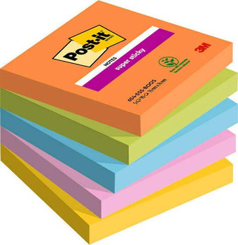 Post It Super Sticky Notes Boost Colours 76X76mm 90 Sheets Pack 5 7100258933 7100258933