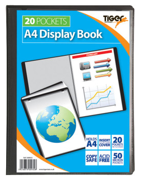 Tiger A4 Presentation Display Book 20 Pocket Black 300932