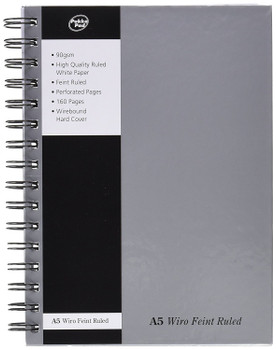 Pka Pad A5 Wirebound Hard Cover Notebook Ruled 160 Pages Silver Pack 5 WRULA5