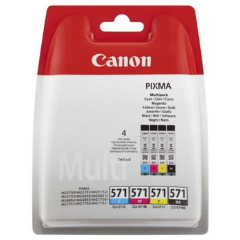 Canon Cli571 Black Cyan Magenta Yellow Standard Capacity Ink Cartridge Multipack 0386C005