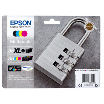 Epson 35Xl Padlock Black Cyan Magenta Yellow High Yield Ink Cartridge Multipack C13T35964010