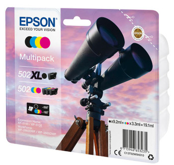 Epson 502Xl Binoculars Black Cyan Magenta Yellow Ink Cartridge Multipack 9.2Ml + C13T02W94010