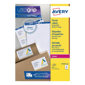 Avery Ultragrip Laser Labels 99.1x93.1mm White Pack of 600 L7166-100 AVL7166