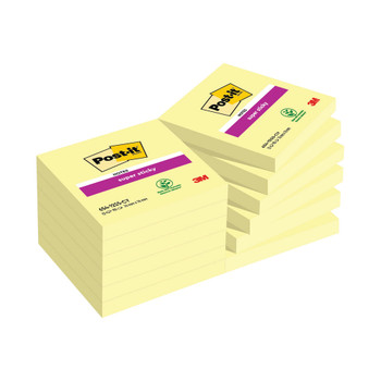 Post-it Super Sticky Note 76x76mm 90 Sheets Canary Yellow Pack of 12 654-12SS-CY 3M06569