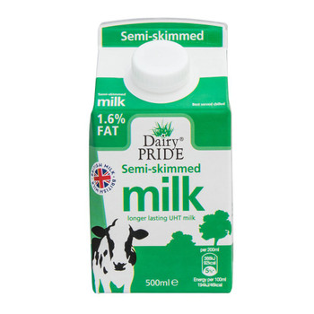 Dairy Pride Semi Skimmed Long Life Milk 500Ml Pack 12 402058 0402058