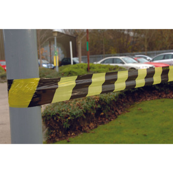 VFM Striped Tape Barrier 500m Black/Yellow Non-adhesive suitable for indoor SBY04280