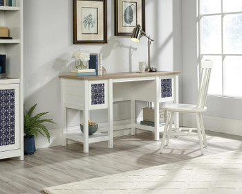 Mediterranean Shaker Style Home Office Desk White With Lintel Oak Finish - 54241 5424152