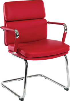 Deco Cantilever Retro Style Faux Leather Reception/Boardroom/Visitors Chair Red 1101RD