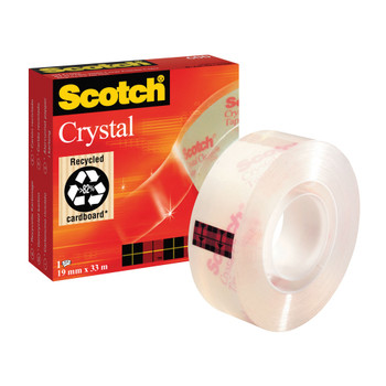 Scotch Crystal Tape 19mm x 33m Strong adhesion and glossy clear finish 600 3M26192