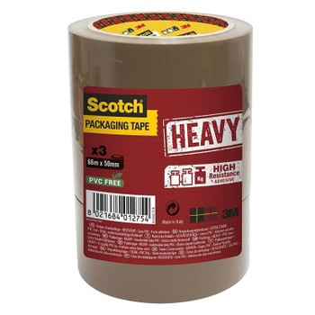 Scotch Packaging Tape Heavy Brown 50Mm X 66M Pack 3 7100094375 7100094375