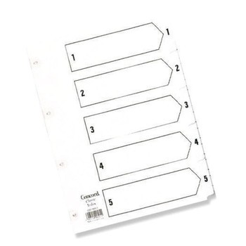 Concord Reinforced Index 1-5 A5 White Board Mylar Tabs 07001/CS70 JTCS70