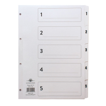 Concord Classic Index 1-5 A4 White Board Clear Mylar Tabs 00501/CS5 JTCS5