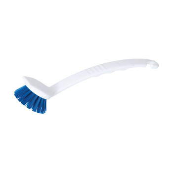Long Handle Washing Up Brush White/Blue - Washable with comfortable curved CX04835