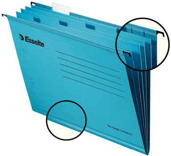 Esselte Pendaflex Foolscap Reinforced Suspension File Card V Base Blue Pack 10 9 93135