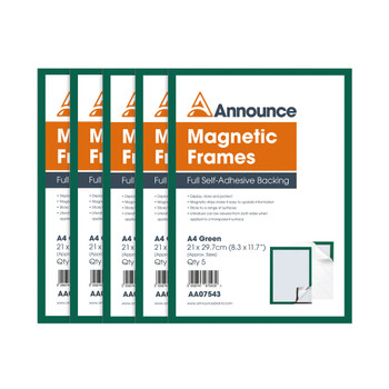 Announce Magnetic Frames A4 Green Pack of 5 AA07543 AA07543