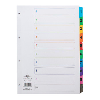 Concord Classic Index 1-10 A4 180Gsm Board White With Coloured Mylar Tabs 00401/ 00401/CS4