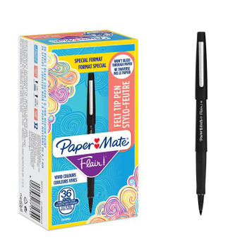 Paper Mate 2077174 Flair Pen 0.7 - 1mm Medium Tip Black Ink Box of 36 2077174