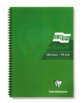 Clairefontaine Europa A4 Wirebound Card Cover Notebook Ruled 180 Pages Green Pac 5800Z