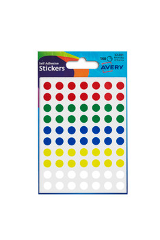 Avery Coloured Label Round 8Mm Diameter Assorted Colours Pack 10 X 560 Labels 32 32-291