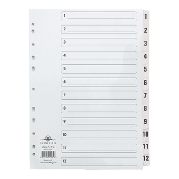 Concord Classic Index 1-12 A4 180Gsm Board White With Clear Mylar Tabs 01201/CS1 01201/CS12