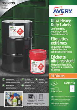 Avery Ultra Resistant Labels 210 X 297 Mm Permanent 1 Label Per Sheet 50 Labels B4775-50