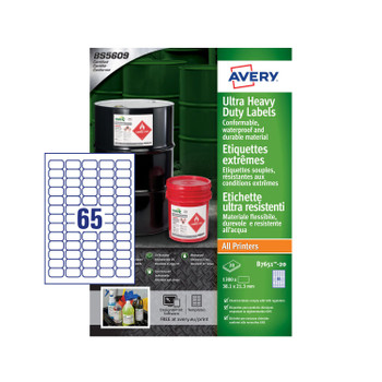 Avery Ultra Resistant Labels 38 X 21Mm Permanent 65 Labels Per Sheet 1300 Labels B7651-20