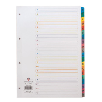 Concord Index A-Z A4 White with Multicoloured Mylar Tabs 02101/CS21 JTCS21