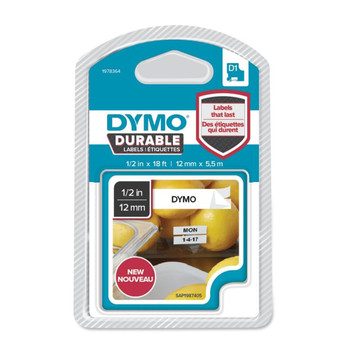 Dymo 1978364 D1 Durable 12mm x 5.5M Tape Black on White 1978364