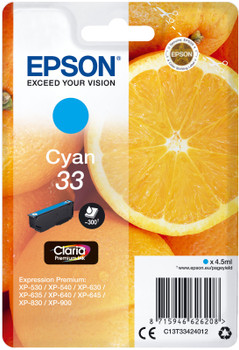 Epson C13T33424012 Singlepack Cyan 33 Claria C13T33424012
