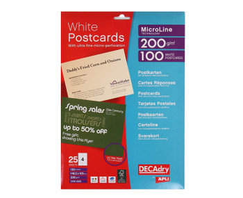 Decadry Postcards 148.5X105mm 4 Per Sheet 200Gsm Micro Perforated White Pack 100 OCB3325
