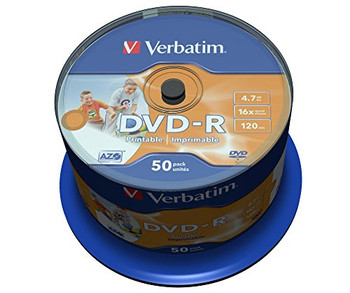 Verbatim DVD-R Spindle 16x 4.7Gb Printable Pack of 50 43533 VM43533
