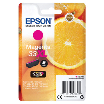 Epson 33XL Magenta Inkjet Cartridge Capacity: 650 pages C13T33634012 EP62632