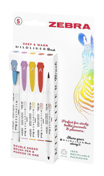 Zebra Mildliner Double Ended Brush Pen Assorted Deep And Warm Pack 5 2693 2693