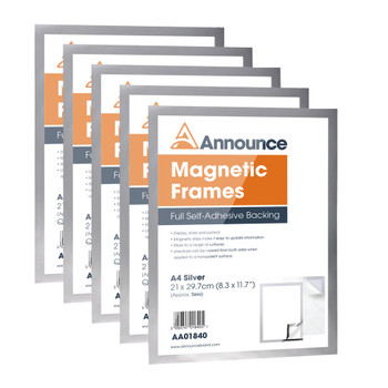 Announce Magnetic Frame A4 Silver Pack of 5 AA01841 AA01841