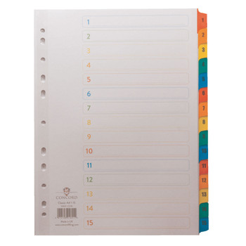 Concord Index 1-15 A4 White with Multicoloured Mylar Tabs 01601/CS16 JT01601
