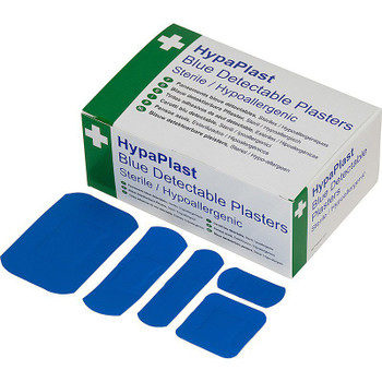 Safety First Aid Hypaplast Blue Catering Plasters Assorted Sizes Pack 100 D7010 D7010