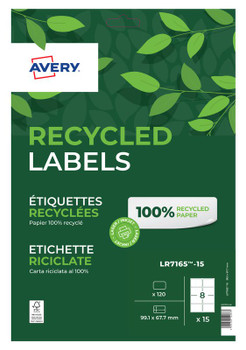 Avery Laser Recycled Address Label 99.1X67.7Mm 8 Per A4 Sheet White Pack 120 Lab LR7165-15
