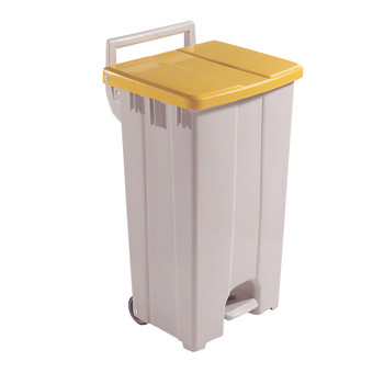 Grey 90 Litre Plastic Pedal Bin With Yellow Lid 357002 SBY16299