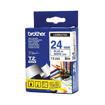 Brother P-Touch 24mm Blue on White TZE253 Labelling Tape BATZ253